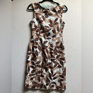 Sweet Chemise Elegant Brown Leaf Print Dress Sz 4